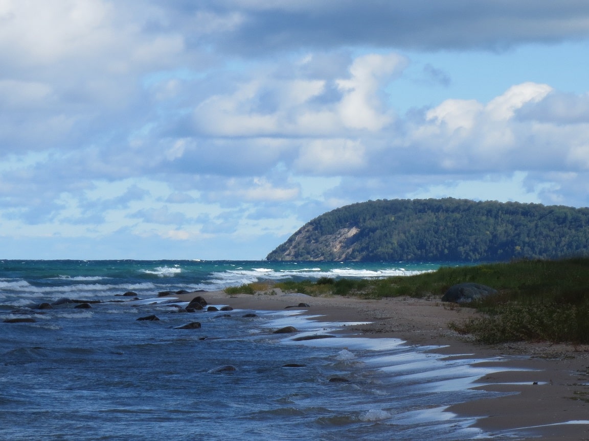 Lake Michigan with hill in the distance